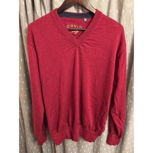 Orvis Mens XL V-Neck Sweater 100% Merino Wool Burgundy Red Knit Pullover